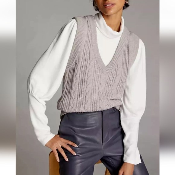 By Anthropologie Puff Sleeve Turtleneck Long Sleeve Sweater in Ivory Small - Picture 16 of 16